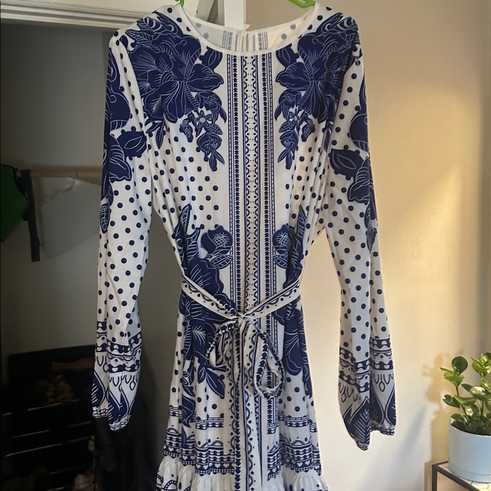 Navy Floral Long Sleeve Dress